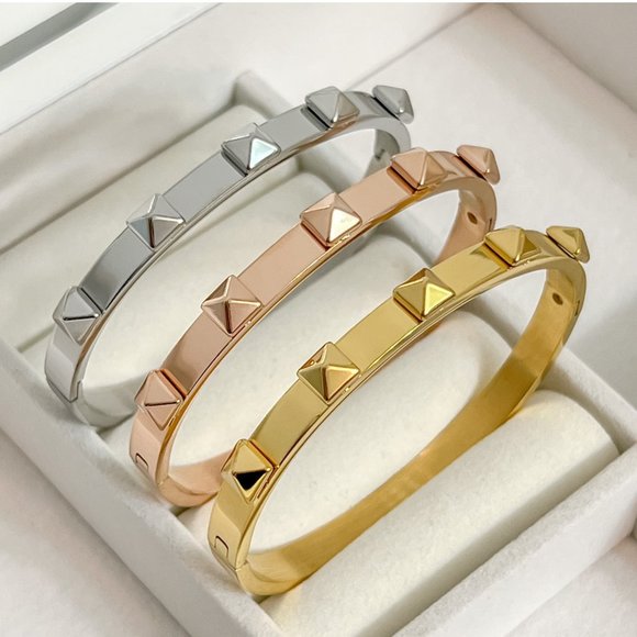 Geometric Jewelry Pyramid Bangle Bracelet Rockstar Jewelry Bangle Bracelets - Picture 2 of 11